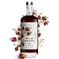 Bottle of Wild Roots Cranberry vodka with cranberry illustrations on a white background