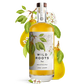 Bottle of Wild Roots Pear vodka with pear illustrations on a white background